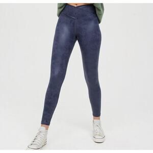 Aerie Offline The Hugger Crossover Leggings High Waisted Crackle Blue Size Small